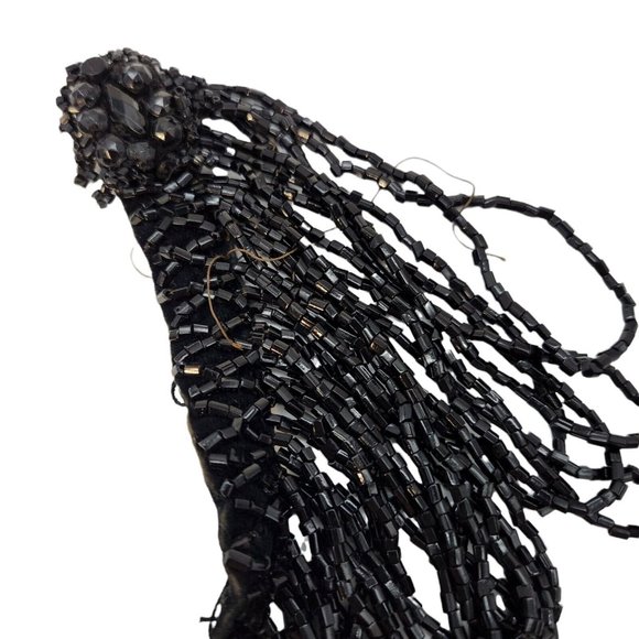 Antique Glass Bead Collar Necklace Black Hand Sewn Estate - Picture 3 of 9